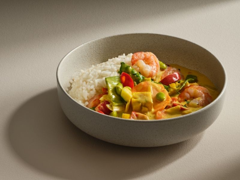 Fisch Curry mit Garnelen.